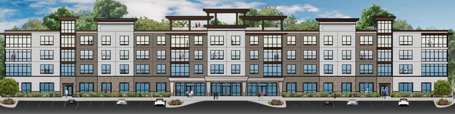 Architectural rendering of the approved 1700 Washington multifamily building in Piscataway, NJ — a four-story mixed-use residential development